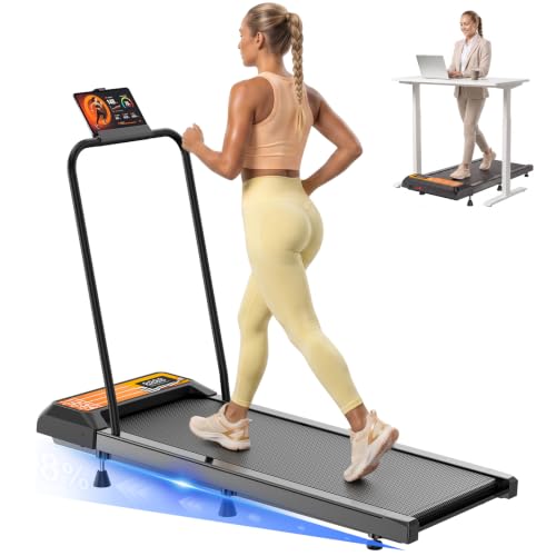 Yellow Under Desk Treadmill with Incline, Portable Walking Pad & Handlebar