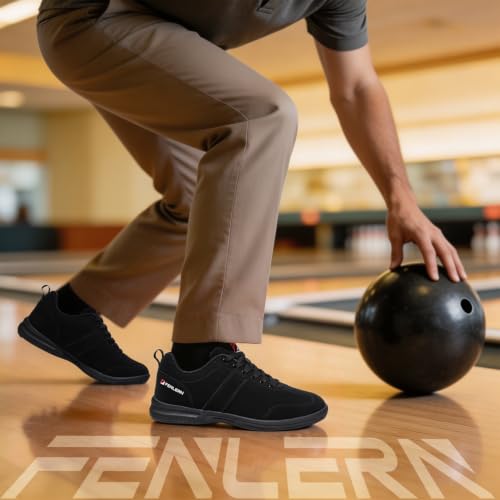 Men's Bowling Shoes Microfiber Lace-Up with Dual Sliding Soles - Black, Size 9