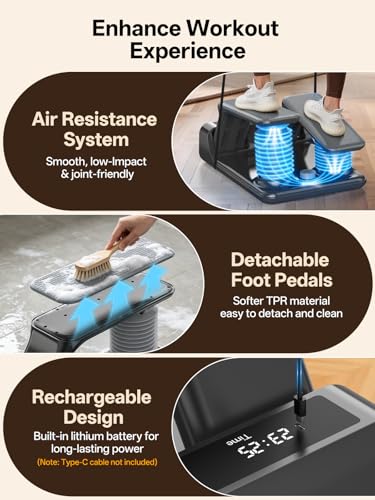 JOROTO Air Stepper Exercise Machine with LED Monitor and Resistance Bands - Black