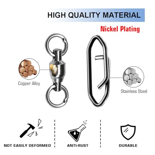 Fishing Snap Connectors Stainless Steel Ball Swivels 66lb 25 Pack Size 2+M