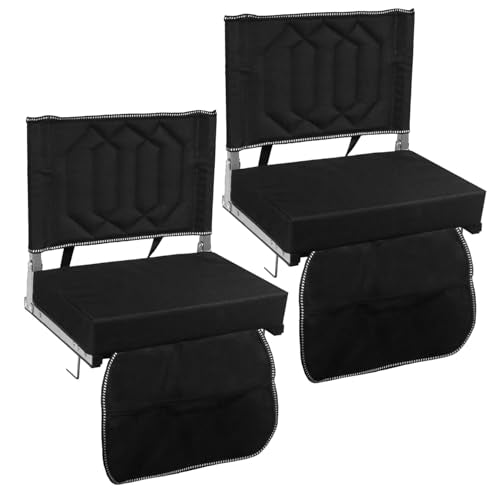 SAILARY 2 Pack Portable Folding Stadium Chairs with Back Support, Black
