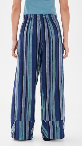X-Small Women's Days End Linen Striped Pull-On Pants - Navy Combo