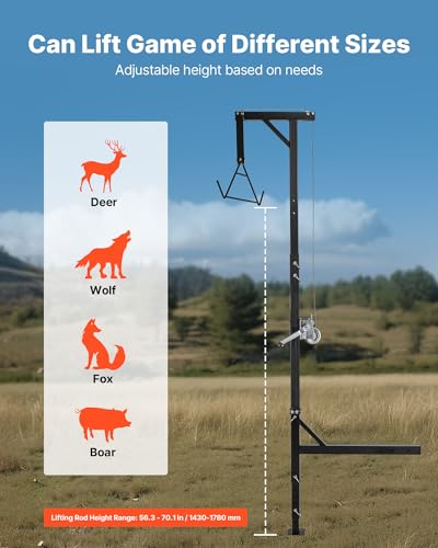 VEVOR 400 lbs Deer Hoist Tripod with Gambrel & Manual Winch - Black Hunting Game Lift & Skinning Accessory