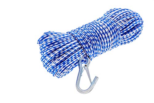 Attwood 1/4-Inch x 100-Foot Hollow Braided Polypropylene Anchor Line with Spring Hook - Blue/White