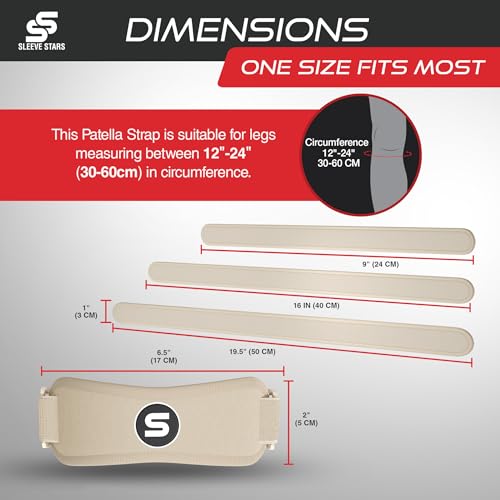 Patellar Tendon Support Strap for Osgood Schlatter Knee Pain - Adults Beige, 3 Adjustable Lengths - Sleeve Stars