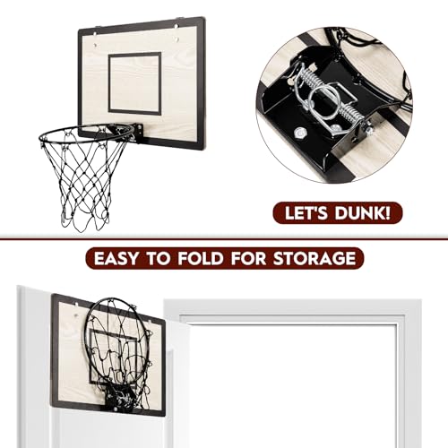 Mini Basketball Hoop for Kids and Adults - White Over The Door Indoor Set with 4 Balls & Pump