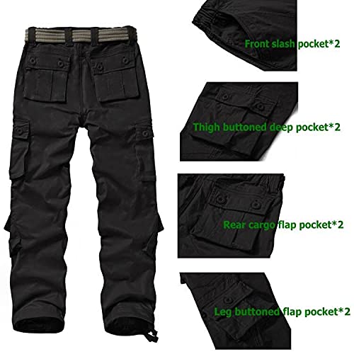 Women's Cargo Army Pants with 8 Pockets, Cotton Casual Work Pants - Black+24