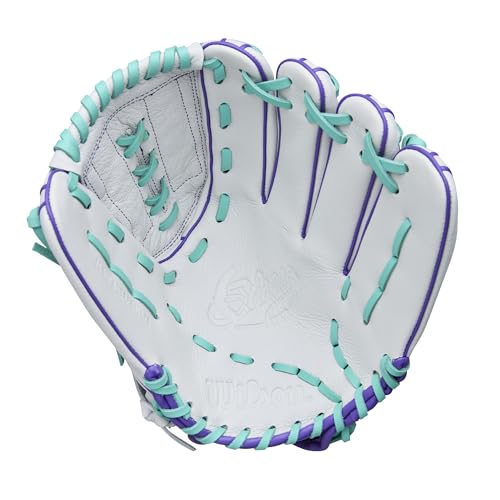 Fastpitch Softball Gloves 11.75 Inch Infield/Pitcher Right Hand Throw White Purple Seafoam