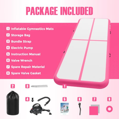 Pink 10ft x 3.3ft x 4in Inflatable Gymnastics Air Track Tumbling Mat with Pump