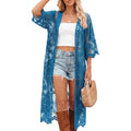 Denim Blue Lace Kimono Cardigan for Women - Stylish & Comfortable