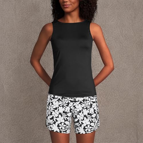 Lands' End Women's High Neck UPF 50 Black Tankini Top - Modest Swimwear