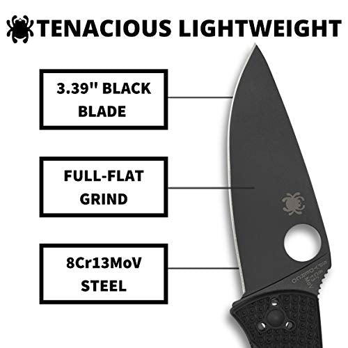 Spyderco Tenacious Folding Knife Black G10 Handle 3.3in 8Cr13MoV Steel PlainEdge