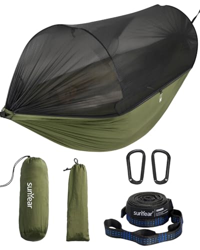 Green Camping Hammock with Spacious Net for Solo & Double Outdoor Indoor