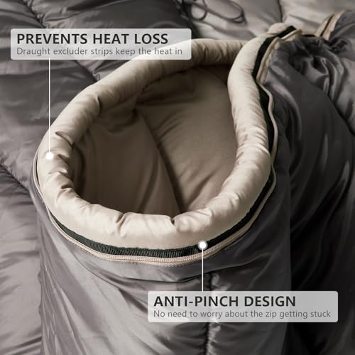 BISINNA Zero Degree XL Sleeping Bag for Adults Gray - Winter Camping & Cold Weather
