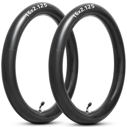16x2.125 Bike Inner Tube with Bent Valve Stem - Compatible with 16 Inch Bikes, Electric Bicycles, Motorcycles, Kids Bikes - 2 Pack