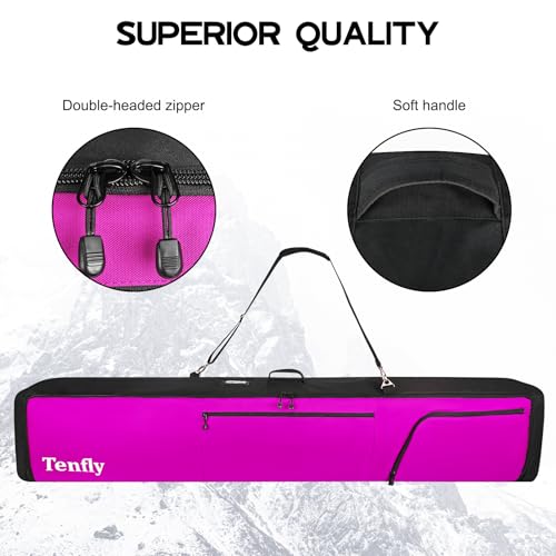Purple Ski Bag for Air Travel, Waterproof & Padded Fits 2 Pairs Skis - 190cm