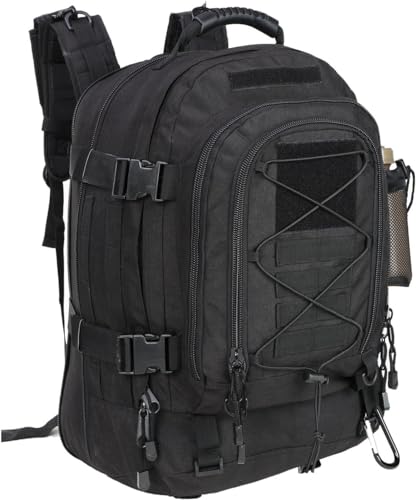 Expandable Military Tactical Backpack 40-64L Black 3-Day Hiking Camping Bag