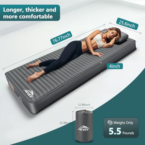 AKUDY Grey Self-Inflating Sleeping Pad with Electric Pump - Single