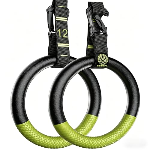 Black-Green Adjustable Gymnastic Rings with Straps, Non-Slip Pull Up Rings, 1322lbs Support