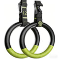 Black-Green Adjustable Gymnastic Rings with Straps, Non-Slip Pull Up Rings, 1322lbs Support