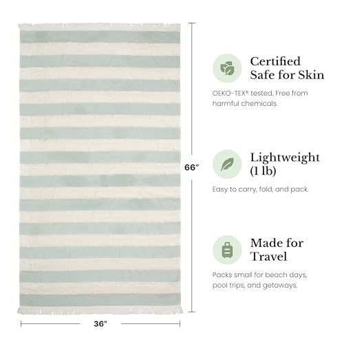 4-Pack Turkish Organic Cotton Beach Towels XL Sea Green Portable Lightweight