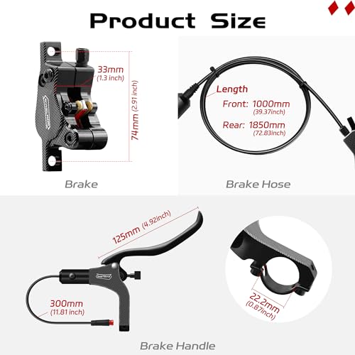 DYISLAND LD-200 Hydraulic Disc Brake Set for Ebike Front/Rear Black - 1000mm/1850mm
