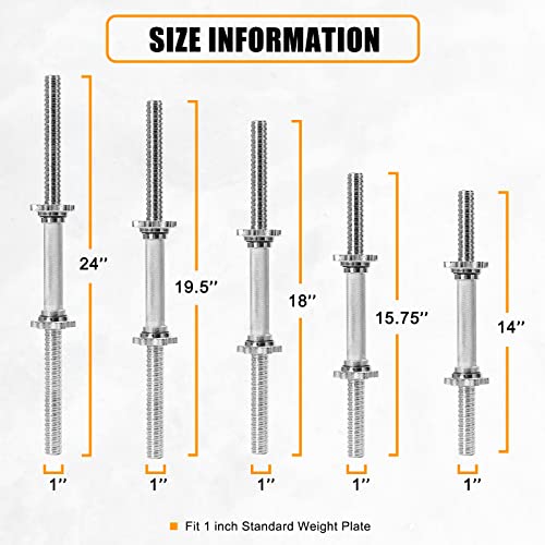 15.75 Inch Chrome Threaded Dumbbell Bar Handles - Adjustable Weightlifting Handles for Standard 1 Inch Plates, Pair