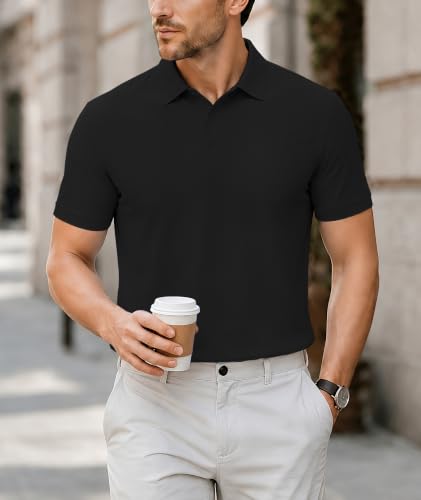 ZITY Mens Polo Shirt Short Sleeve Performance Moisture-Wicking Black XL