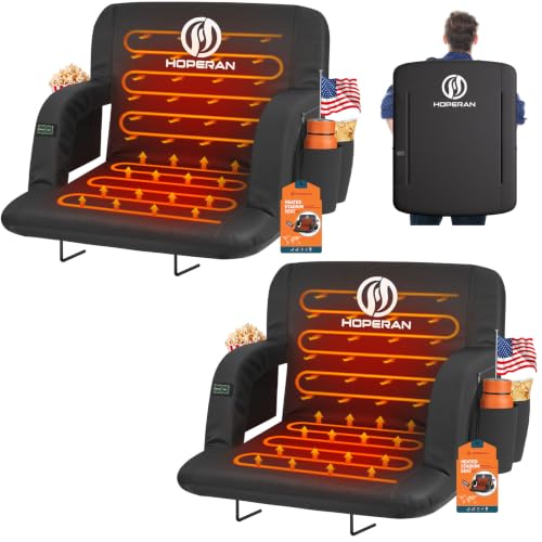 Black 25-Inch Heated Stadium Seats for Bleachers, Dual Control, 2 Pack
