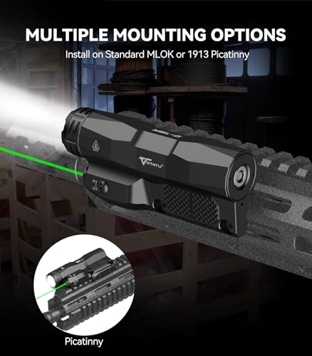 VOTATU M6L-G Picatinny/MLOK Tactical Flashlight Laser Combo Black, 2400 Lumens, Green Laser, Touch Pad