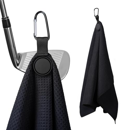 Magnetic Golf Towel with Clip - 23.6 x 15.7 Inch Large Microfiber Towels - Black - Variation of THIS listing