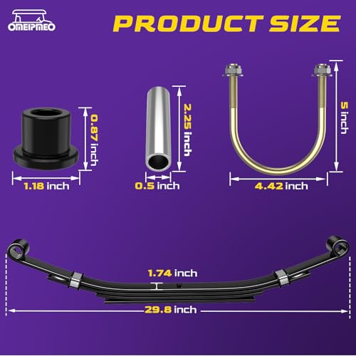 Heavy Duty Rear Leaf Spring Kit for Club Car Golf Carts - 4-Leaf Spring Set with Bushings & U Bolts