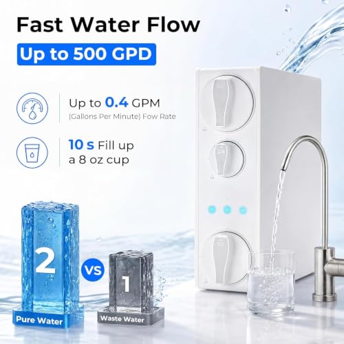 iSpring RO500AK Alkaline Reverse Osmosis Water System with Brushed Nickel Faucet - 500 GPD, NSF Certified