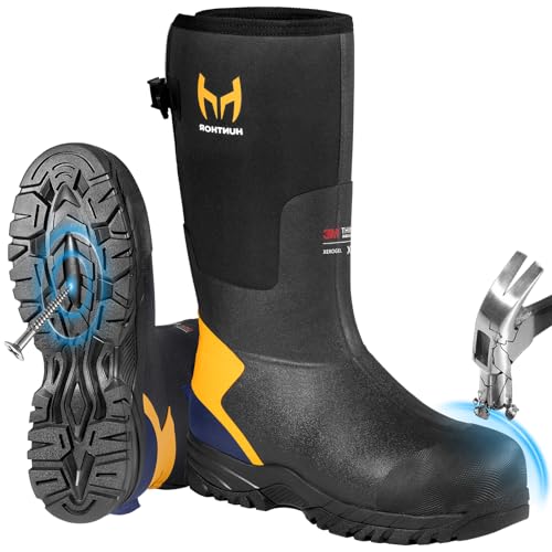 Hunthor Steel Toe Work Boots for Men - Black, 6 / Waterproof, Cold-Weather