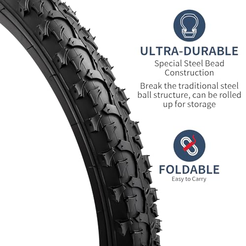 20x1.95 Bike Tires with Tubes & Tire Levers - Mountain & Off-Road Use