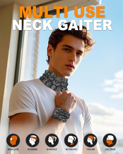 Neck Gaiter Face Cover Mask with Skull Design - One Size, Pack of 4