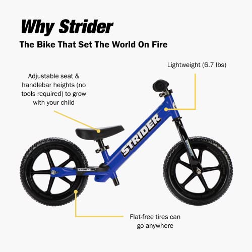 Strider 12 Sport No Pedal Balance Bike for Kids Ages 1-4, Blue