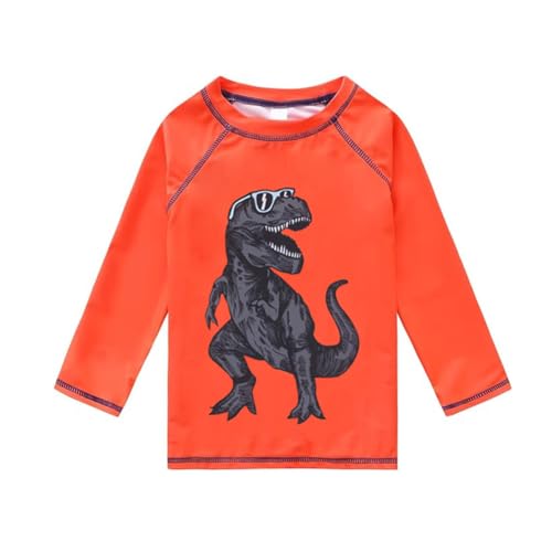 Toddler Boys' 3-Piece Rash Guard Swimsuit Set with Sun Hat - 3-4T, Orange Dinosaur