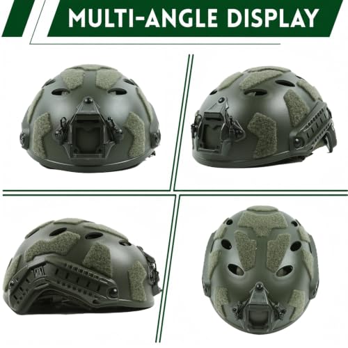 Green Adjustable Tactical Helmet with Counterweight Pouch & Cover for Airsoft and Cosplay