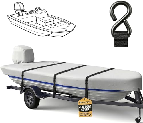 1200D Gray 16ft Jon Boat Cover with Metal Hooks and Reinforced Seams