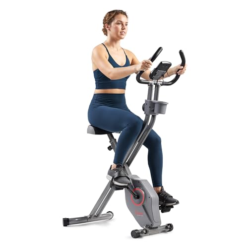 Sunny Health & Fitness Foldable Magnetic X-Bike Grey - Compact Upright Exercise Bike