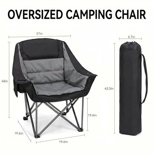 Qucamous 2 Pack Oversized Heavy Duty Camping Chairs Support 500 lbs, Black & Grey