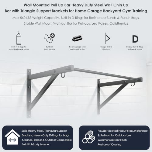 Wall Mounted Pull Up Bar 51-Inch Heavy Duty Fitness Equipment Supports 560LBS