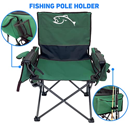 EASYGO PRODUCTS Green Portable Folding Fishing Chair with Rod Holder & Cooler
