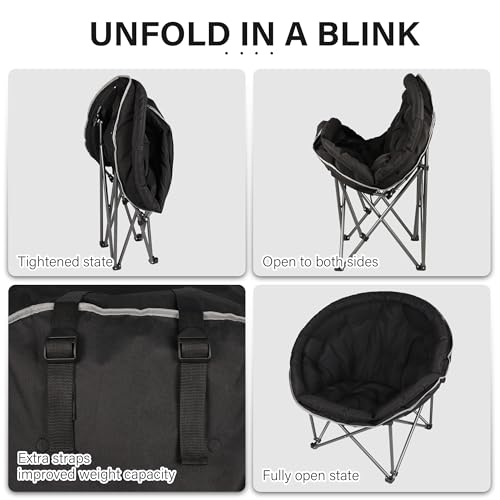 Oversized XXL Folding Camping Chair Black - Heavy Duty Outdoor Lawn Seat for Adults