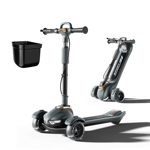Aeneadbaby Kids & Adult Black Scooter with Dual Brakes, Lights, 5-Level Adjustable & Folding