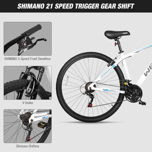 White 29 Inch Hardtail Mountain Bike for Men and Women - Trail Bicycle