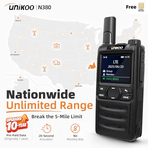UNIKOO 2 Pack 4G LTE Walkie Talkies with Unlimited Nationwide Range | POC Radios
