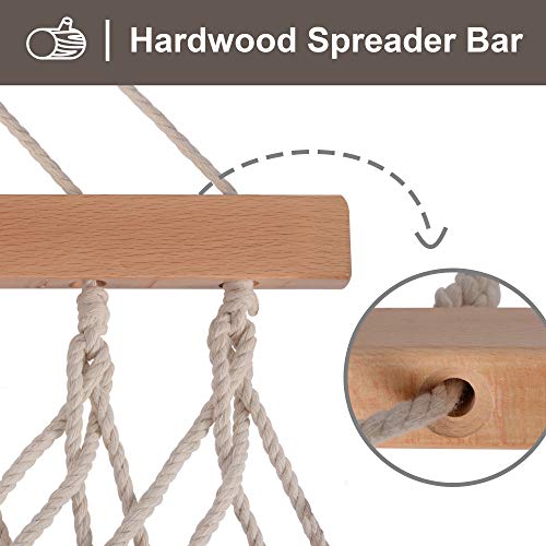 Beige Double Hammock - 450 lbs Capacity, Natural Cotton Rope, Large