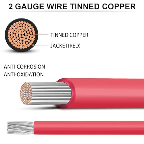 NOVINO 2 AWG Marine Battery Cable 25ft Red Tinned Copper Welding Wire